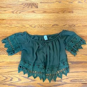 Charlotte Russe Green Eyelet Cropped Top Size M
